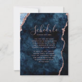 Invitation Marine Blue Rose Gold Agate Marbre Mariage Horaire (Devant)