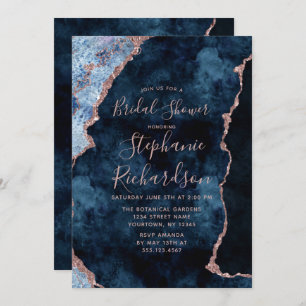 Invitation Marine Blue Rose Gold Agate nuptiale douche Invita