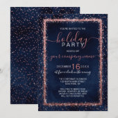Invitation Marine Blue Rose Gold Confetti Corporate Holiday (Devant / Derrière)