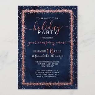 Invitation Marine Blue Rose Gold Confetti Corporate Holiday