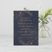 Invitation Marine Blue & Rose Gold Foil Floral Rustique Maria (Debout devant)