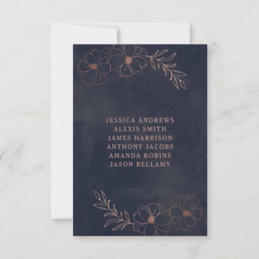 Invitation Marine Blue & Rose Gold Foil Mariage Numéros de ta (Dos)