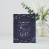 Invitation Marine Blue & Rose Gold Serez-Vous Ma Fille Fleur (Debout devant)