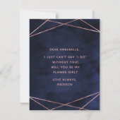 Invitation Marine Blue & Rose Gold Serez-Vous Ma Fille Fleur (Dos)