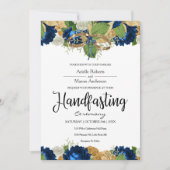 Invitation Marine Blue Roses Boho Gold Handfasting (Devant)