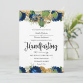 Invitation Marine Blue Roses Boho Gold Handfasting (Debout devant)