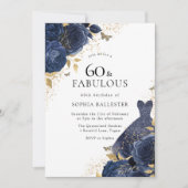 Invitation Marine Blue Roses & Robe Or 60 & Fabuleux 60e (Devant)