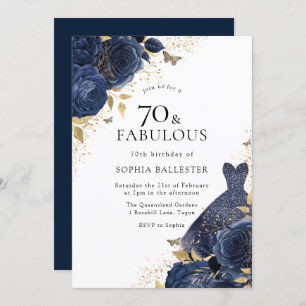 Invitation Marine Blue Roses & Robe Or 70 & Fabuleux 70e