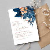 Invitation Marine Blue Rust Orange Floral Élégant Mariage