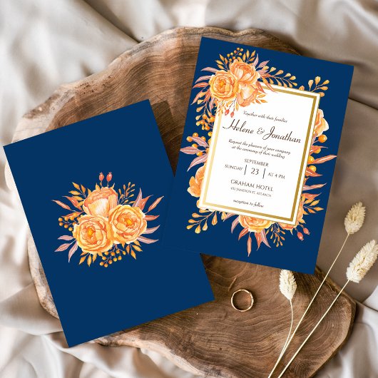 Invitation Marine Blue Rust Orange Rustique Elégant Mariage