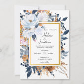 Invitation Marine Blue Rust Terracotta Floral Mariage élégant (Devant)