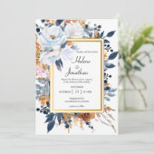 Invitation Marine Blue Rust Terracotta Floral Mariage élégant (Debout devant)