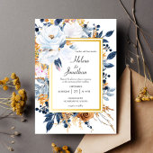 Invitation Marine Blue Rust Terracotta Floral Mariage élégant