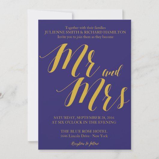 Invitation Marine Blue Rustic Chic M. et Mme Mariage (Devant)