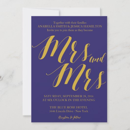 Invitation Marine Blue Rustic Chic Mme et Mme Lesbian Mariage (Devant)