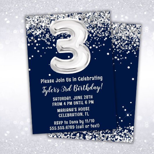 Invitation Marine Blue Silver 3e anniversaire de fête Invitat