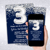 Invitation Marine Blue Silver 3e anniversaire de fête Invitat