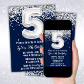 Invitation Marine Blue Silver 5e fête d'anniversaire