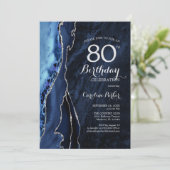Invitation Marine Blue Silver Agate 80e anniversaire (Debout devant)