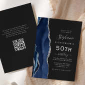 Invitation Marine Blue Silver Agate QR Code 50e anniversaire