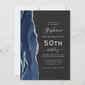 Invitation Marine Blue Silver Agate QR Code 50e anniversaire (Devant)