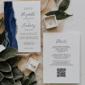 Invitation Marine Blue Silver Agate QR Code Mariage