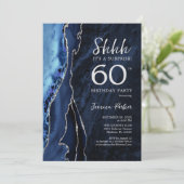 Invitation Marine Blue Silver Agate Surprise 60e anniversaire (Debout devant)