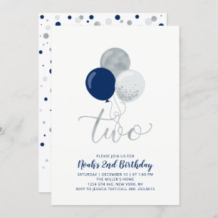 Invitation Marine Blue & Silver Balloons Boy 2e fête d'annive
