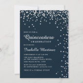 Invitation Marine Blue Silver Diamond Confetti Quinceañera (Devant)