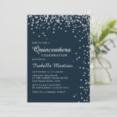 Invitation Marine Blue Silver Diamond Confetti Quinceañera (Debout devant)