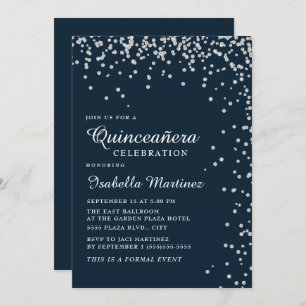 Invitation Marine Blue Silver Diamond Confetti Quinceañera
