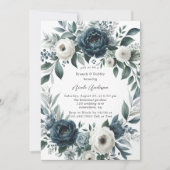 Invitation Marine Blue & Silver Ivory Floral Brunch & Bubbly (Devant)