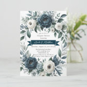 Invitation Marine Blue & Silver Ivory Floral Couples Douche (Debout devant)