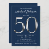 Invitation Marine Blue Silver Typographie 50e anniversaire fê (Devant / Derrière)