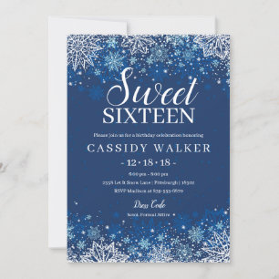 Invitation Marine Blue Snowflake Sweet hiver 16 Anniversaire