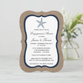 Invitation Marine Blue Starfish Burlap Beach Fiançailles Douc (Debout devant)