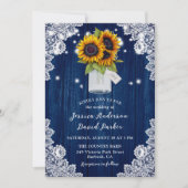 Invitation Marine Blue Sunflower Wood dentelle Mason Jar Mari (Devant)