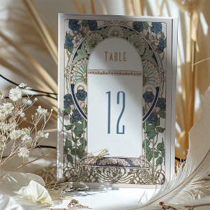 Invitation Marine Blue Table Numéro Vintage Art Nouveau Maria