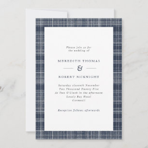 Invitation Marine Blue Tartan Scottish Winter Wedding