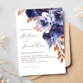 Invitation Marine Blue Terracotta rouille Floral Élégant Mari