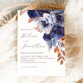 Invitation Marine Blue Terracotta rouille Floral Élégant Mari