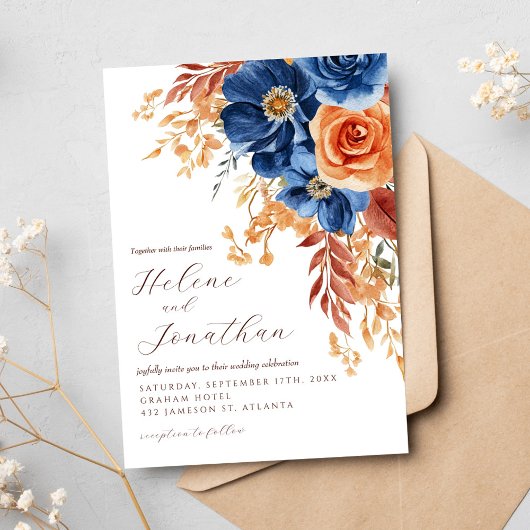 Invitation Marine Blue Terracotta rouille Rustique élégant ma