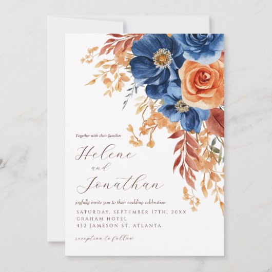 Invitation Marine Blue Terracotta rouille Rustique élégant ma (Devant)