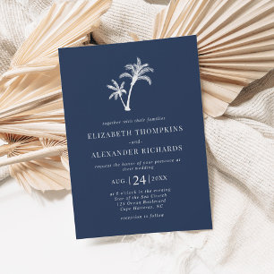 Invitation Marine Blue Tropical Palm Tree Beach Mariage