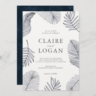 Invitation Marine Blue Tropical Palm Tree Feuille Mariage