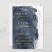 Invitation Marine Blue Watercolor & Gold Mariage (Devant)