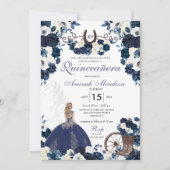 Invitation Marine Blue Western Charra Bottes florales Quincea (Devant)