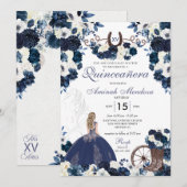 Invitation Marine Blue Western Charra Bottes florales Quincea (Devant / Derrière)