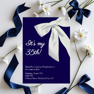 Invitation Marine Blue & White Bow "It’s My 30th!" Oiseau élé