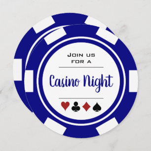 Invitation Marine Blue White Poker Chip Casino Nuit Anniversa